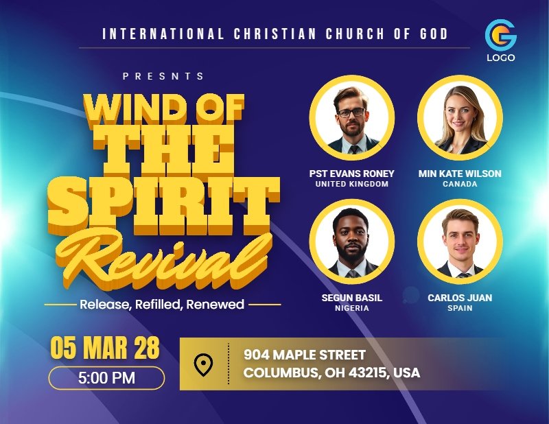 Wind of the Spirit Revival Church Flyer Template #2